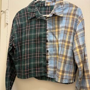 Plaid Patchwork Button-Up Shirt